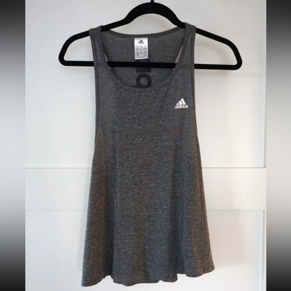 Adidas Women Racerback Logo Active Tank Top Running Yoga Gray Medium